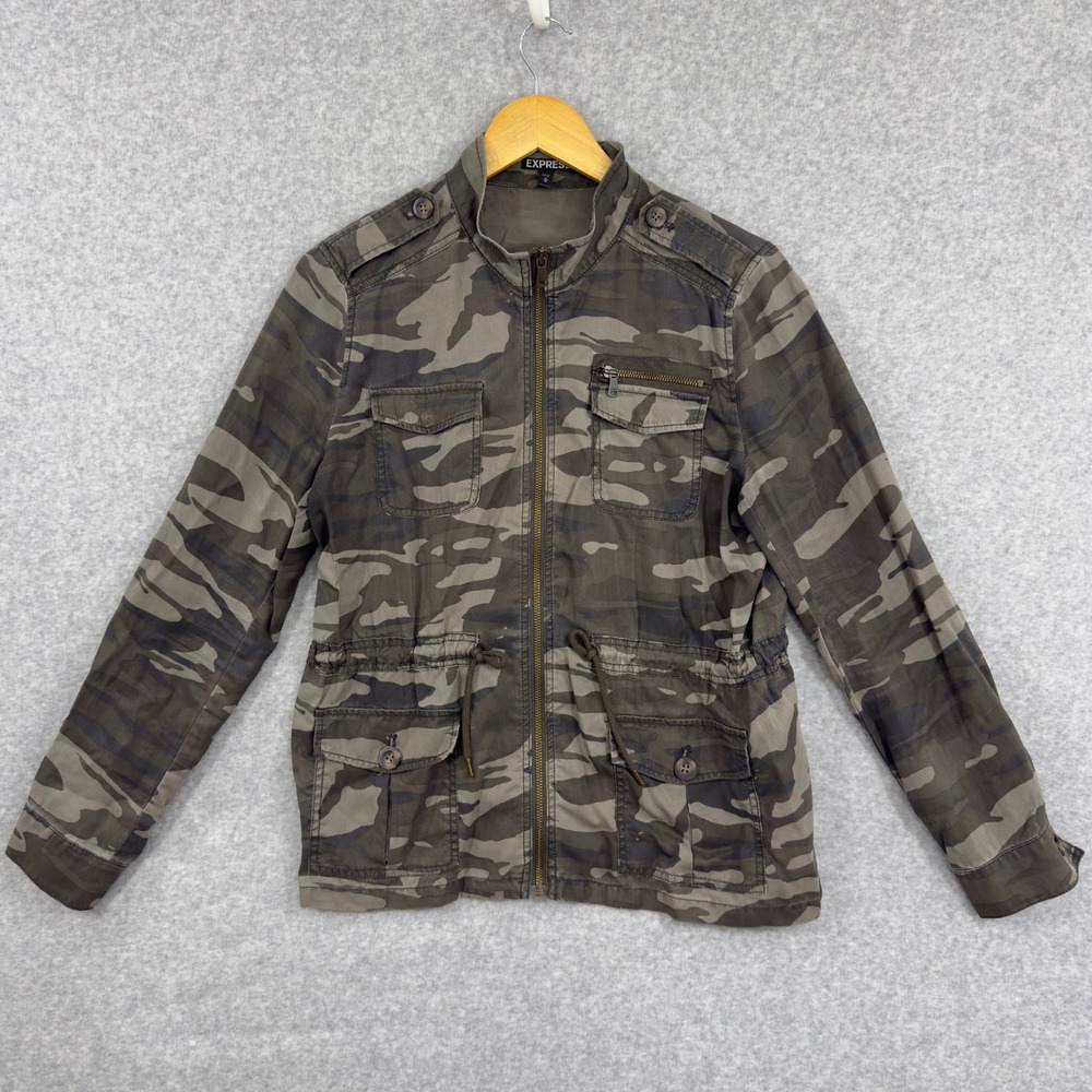 Express Utility Jacket Women M‎ Camo Green Excellent Military Full Zip Gorpcore